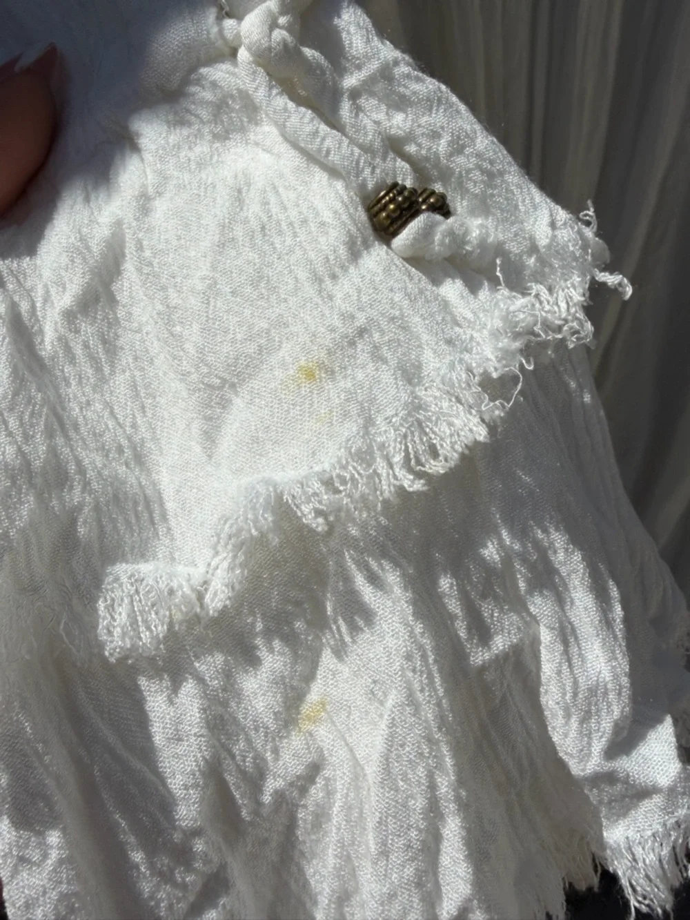 Free People White Boho Maxi Dress Medium Long Sleeve Ruffle Raw Hem Festival - Picture 4 of 10
